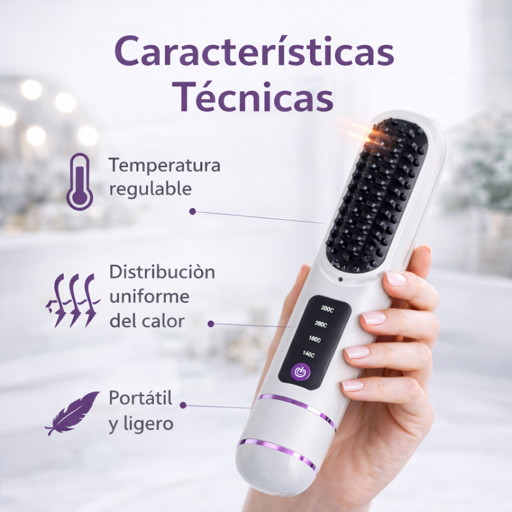 Cepillo Alisador Inalámbrico Portátil.