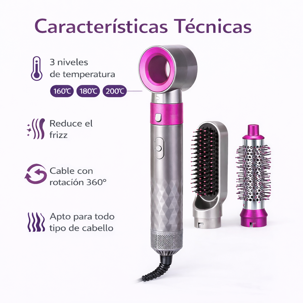 Cepillo Moldeador 3 en 1 Secador y Alisador